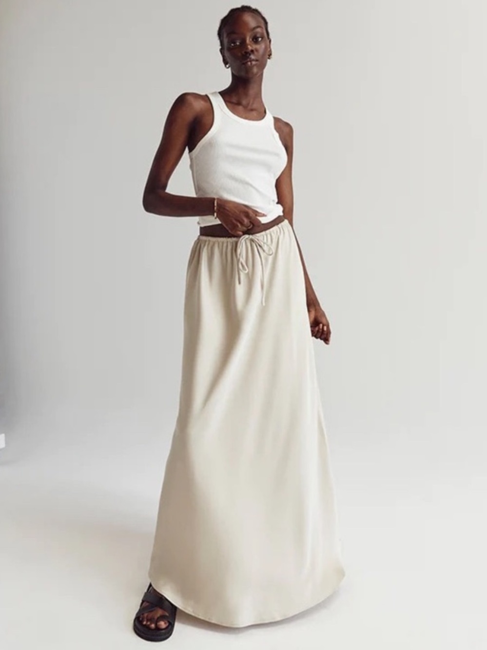 Dissh Skirt Bloom Maxi Satin In Stone Cream